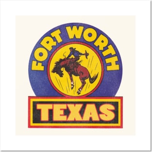 Vintage Fort Worth Texas Cowboy Rodeo Travel Souvenir Posters and Art